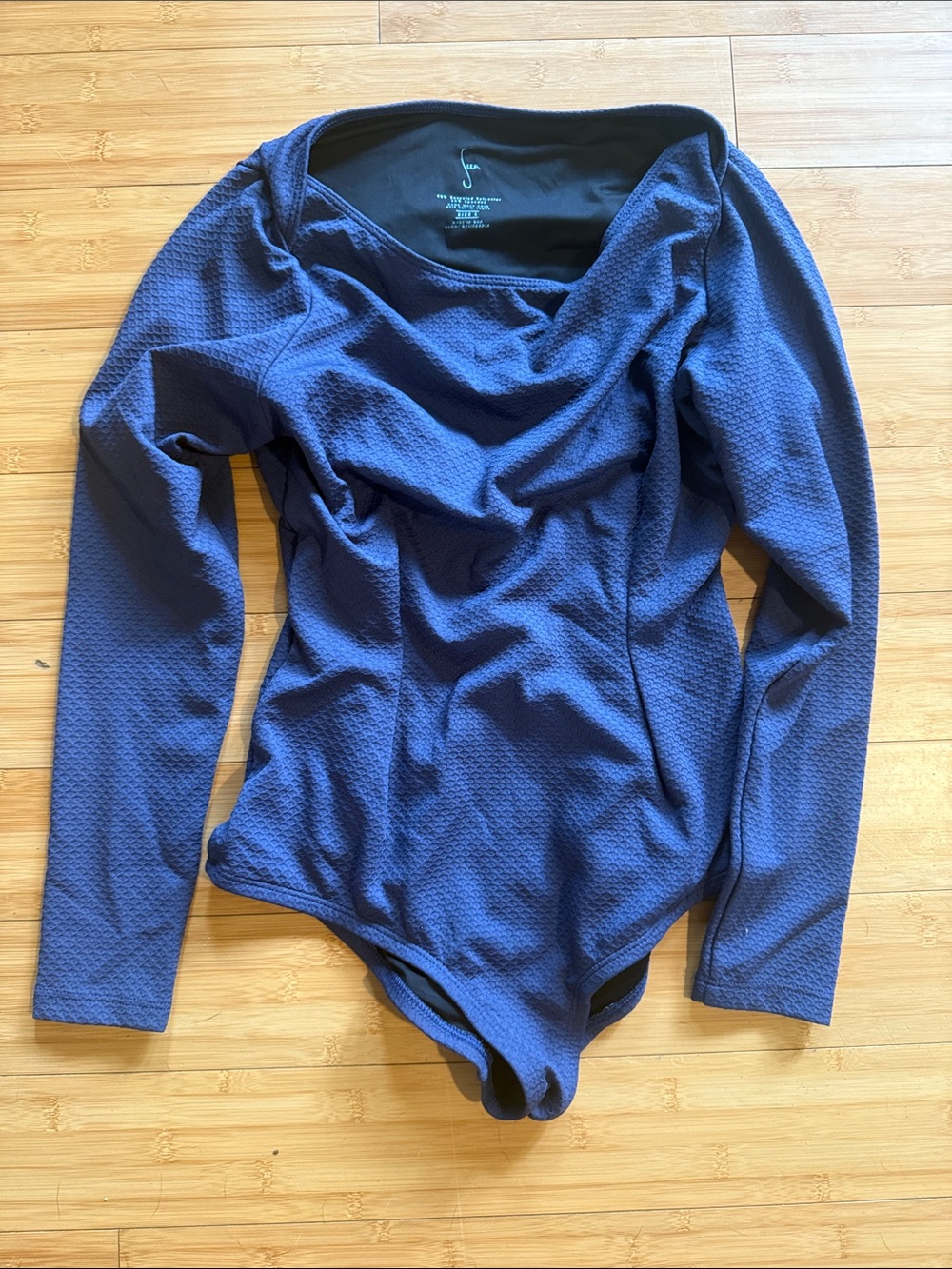 Seea Deep Blue Textured Long-Sleeve One-Piece